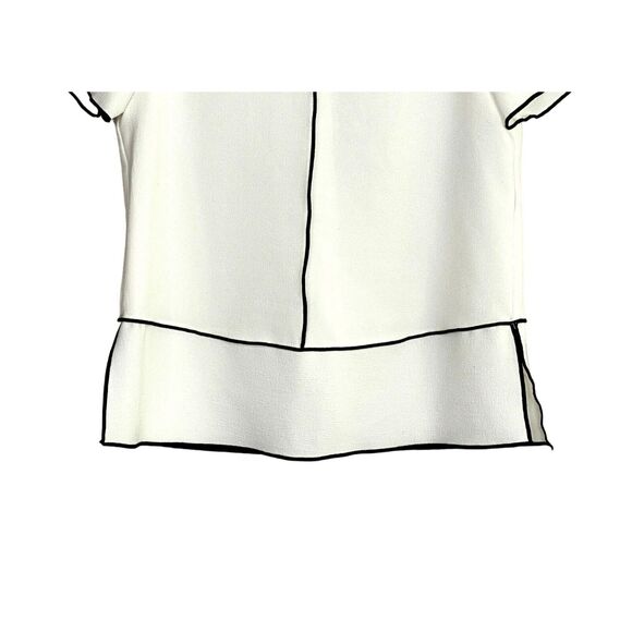 Zara Short Sleeve Trim Contrast Blouse Side Slits Lightweight XS White Black - Picture 5 of 14
